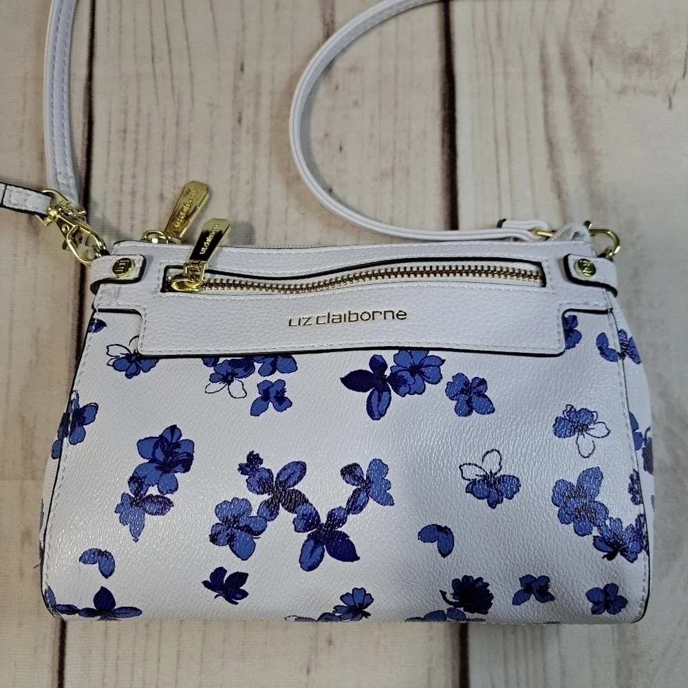 Liz Claiborne White Blue Floral Crossbody